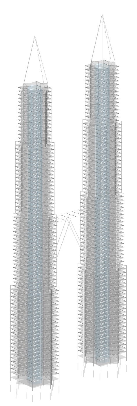 Structural axonometric of the twin tower study